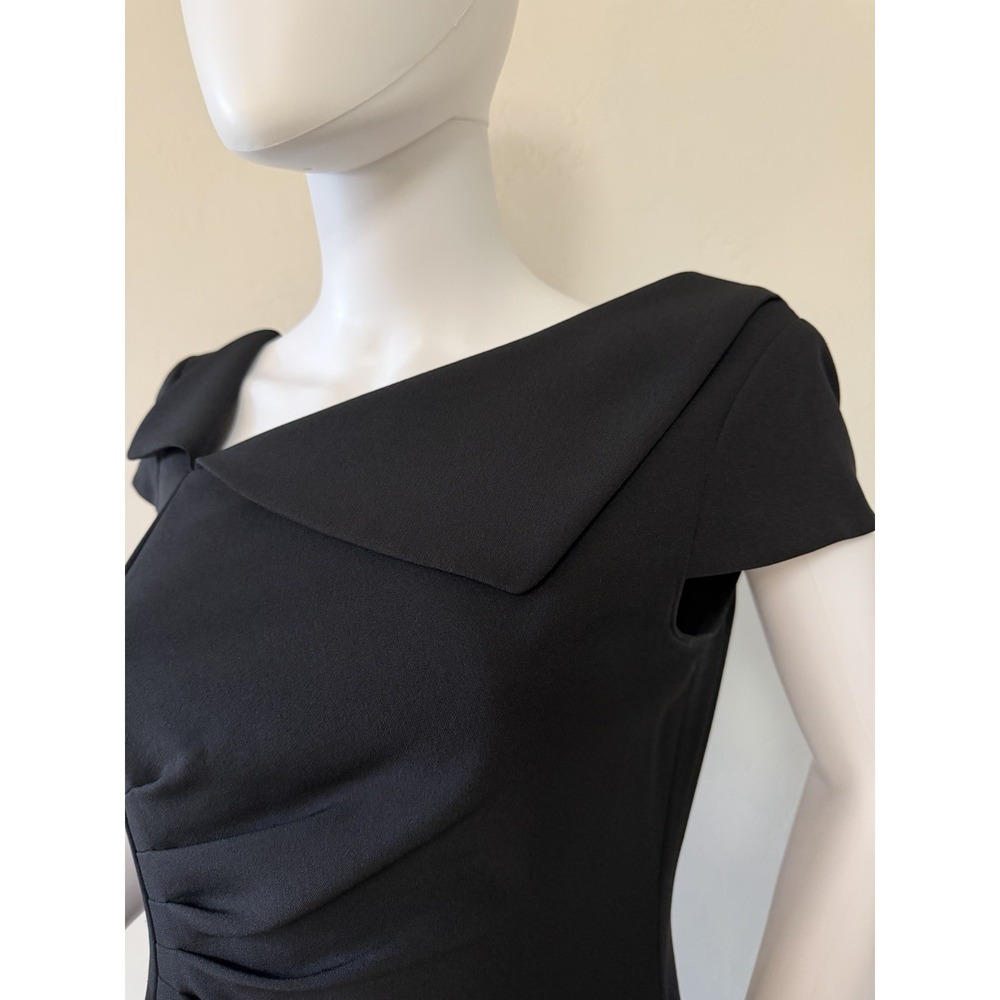 Tahari Arthur S. Levine Sheath Dress Asymmetrical Neck Pleated Black Size 8 - Picture 5 of 16